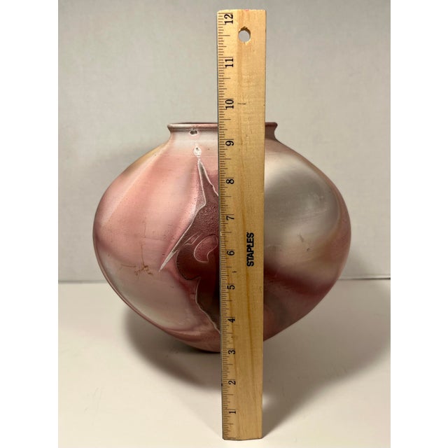Vintage Raku California Studio Art Pottery Iridescent Red Vase Jar Signed 9.5"h For Sale In Los Angeles - Image 6 of 7