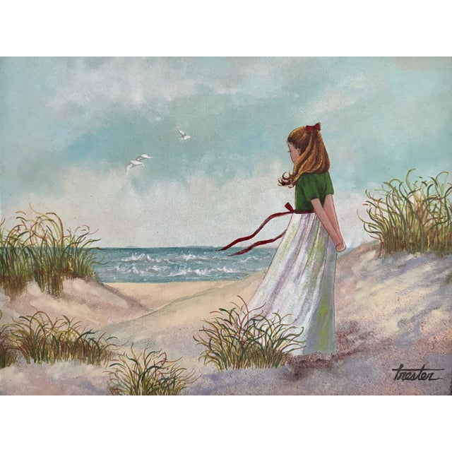 A 1960s enamel on copper by Ebeling & Ruess. A reproduction from the original oil painting by Lorraine Trester. Sweet...