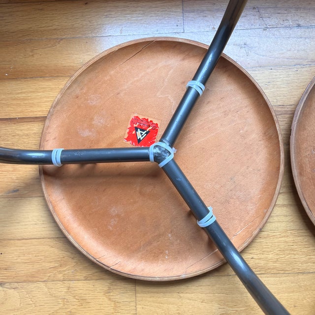 1950s Stalmobler Mid Century Danish 3 Leg Dot Stools Pair Steel Teak MCM For Sale - Image 12 of 18