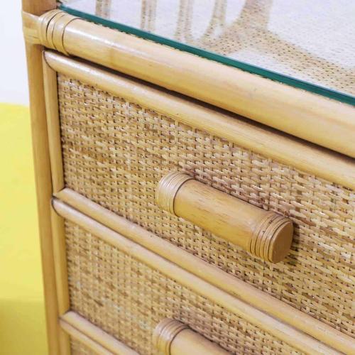 2000 - 2009 Rattan Nightstands with Four Drawers and Glass Top, Set of 2 For Sale - Image 5 of 12