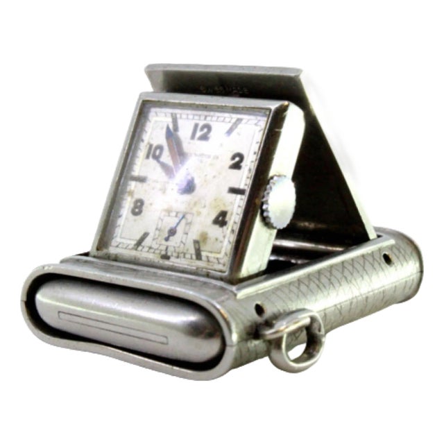 Rectangular Shaped Hand-Wound Pocket Watch with Side-Press Opening Lid For Sale