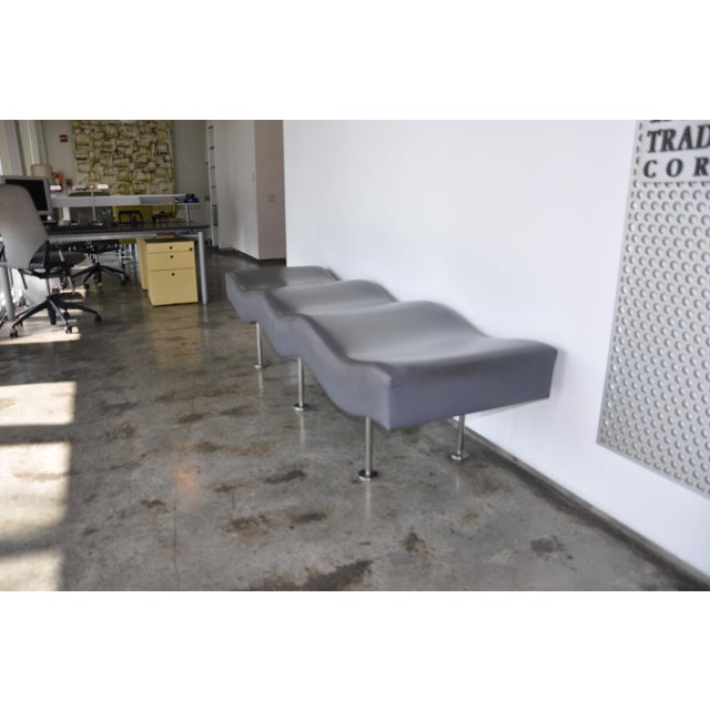 Brueton Brueton Industries Steel Gray Leather Undulatus Bench For Sale - Image 4 of 4
