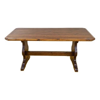 Rustic Walnut-Stained Fratino Table with Sawhorse Legs For Sale