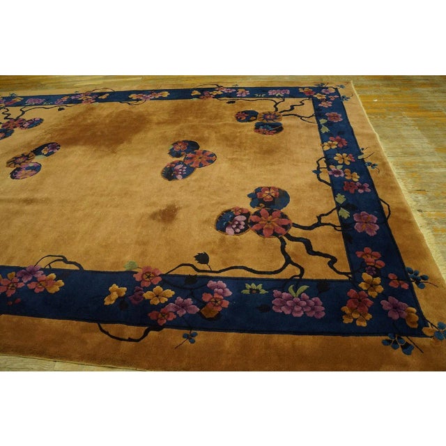 1920s Goldenord Floral Medallions Antique Chinese Art Deco Carpet 9' X 11' 7" Knotted Wool Rug For Sale In New York - Image 6 of 9