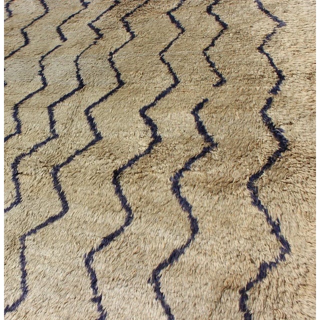 Mid 20th Century Mid 20th Century Vintage Tulu Rug With Modern Design in Off Taupe Color and Dark Blue Lines For Sale In Atlanta - Image 6 of 12