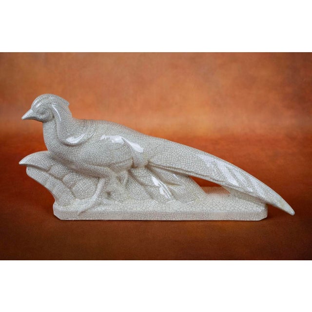 Louis Fontinelle, Beige Glazed Crackled Earthenware Pheasant No. 181, 1920s, Earthenware For Sale - Image 6 of 11