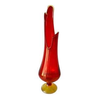 Mid Century Modern Flame Red Swung Vase by L E Smith For Sale