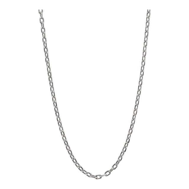 Vintage Unisex Platinum 2.3mm 32” Solid Oval Rolo Cable Link Chain Necklace For Sale