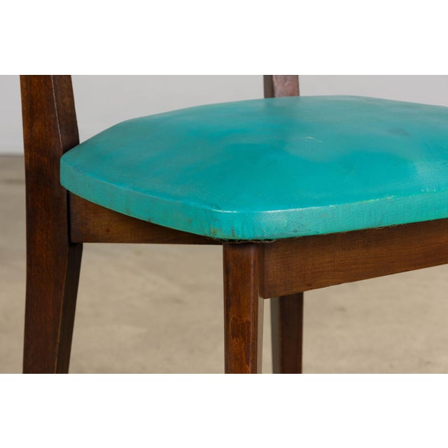 Mid Century Modern French Oak Dining Chairs in Rainbow Vinyl - Set of 6 For Sale - Image 17 of 18