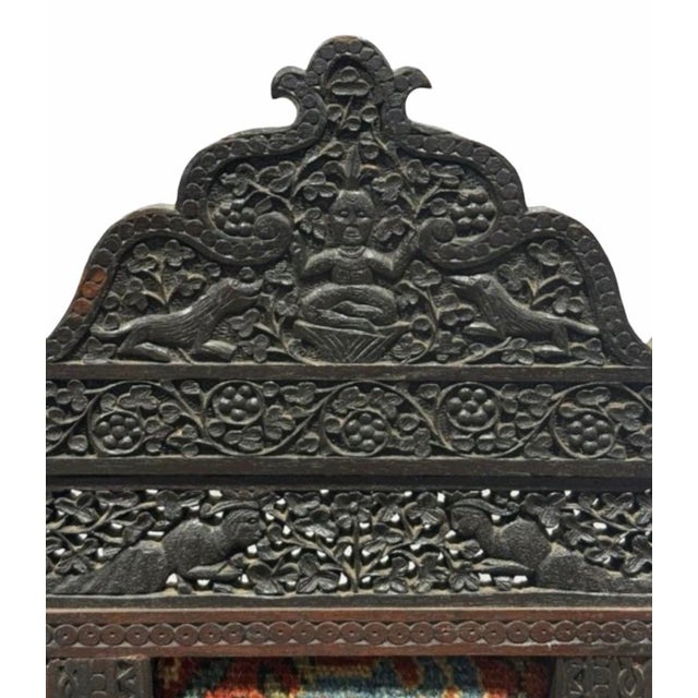 Antique Moorish Carved Folding Throne Chair With Textile Panel | Anglo-Indian Ottoman Revival For Sale - Image 4 of 8