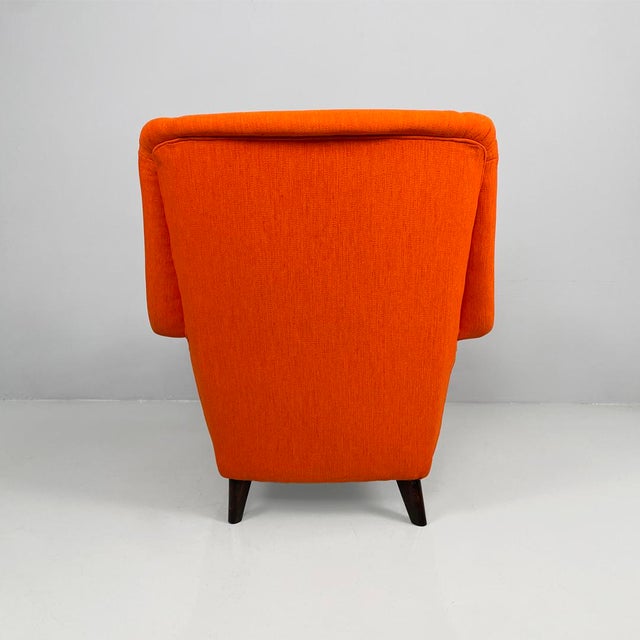 Italian Mid-Century Modern Orange Fabric and Wood Armchair, 1950s For Sale - Image 9 of 18