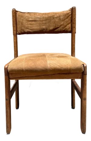 Lou Hodges Style Single Chair Oak and Tan Suede Leather Mid Century Modern