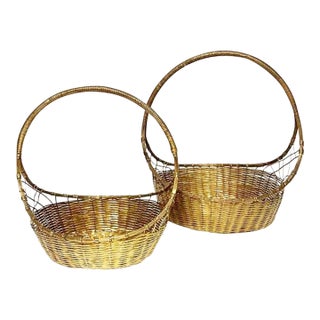 1960’s Set of 2 Brass Basket, Mid-Century Hand Woven Basket With Intricate Details For Sale