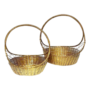 1960’s Set of 2 Brass Basket, Mid-Century Hand Woven Basket With Intricate Details