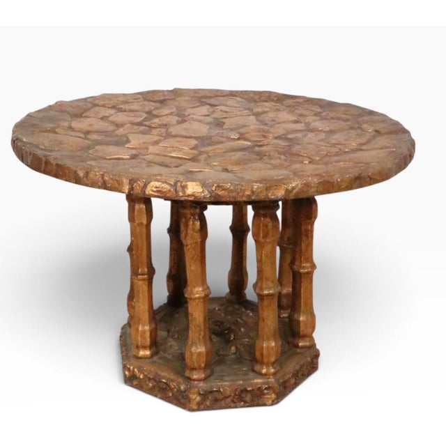 Plastic Brutalist Faux Gold Gilt Side Table With Textured Surface C. 1970's For Sale - Image 7 of 11