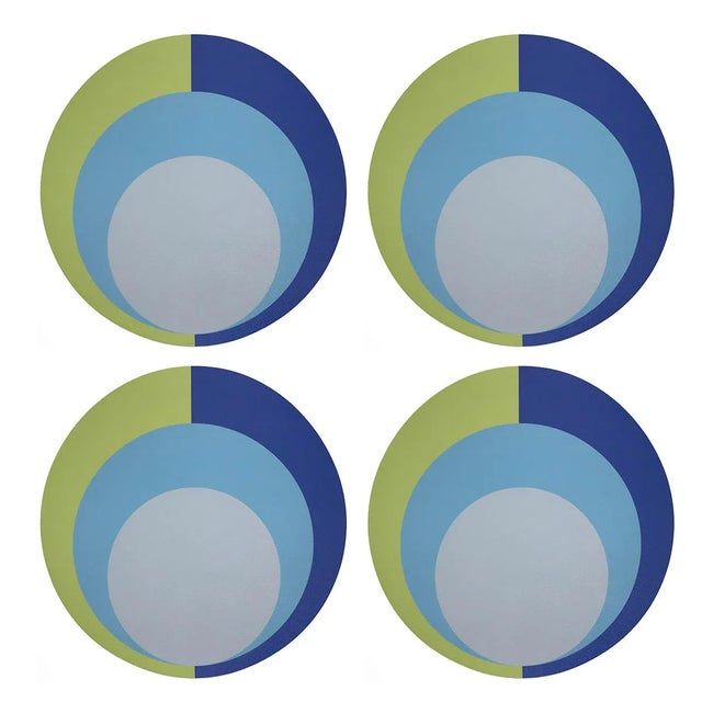 Contemporary Color Block Acid Green Blue, 16" Round Pebble Placemats, Set of 4 For Sale - Image 3 of 3