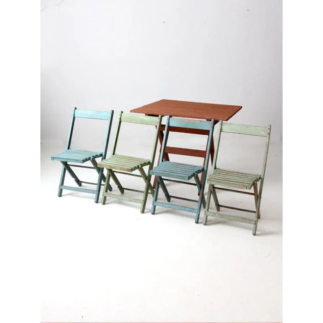 Vintage Wooden Patio Table & 4 Chairs For Sale - Image 11 of 16