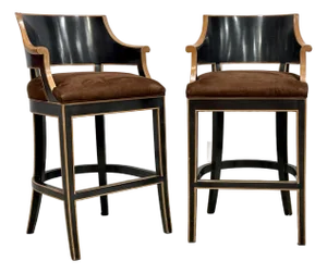 Pair of Gregorius Pineo Ebonized & Natural Wood Bar Stools