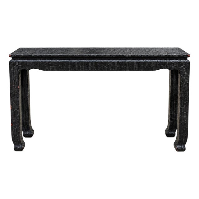 1970s Black Lacquered Grasscloth Ming-Style Console Table, Attributed to Baker For Sale