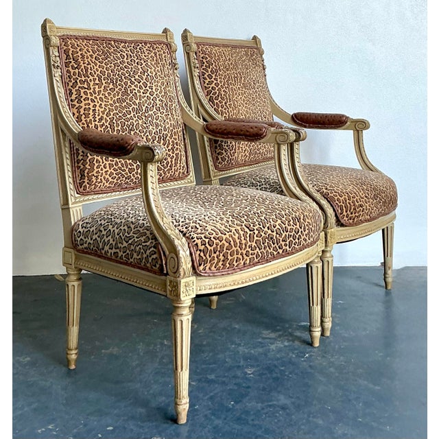 Vintage Regency Leopard Fauteuil Chairs - A Pair For Sale - Image 9 of 12