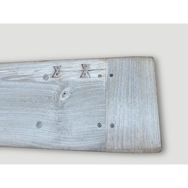 Andrianna Shamaris Impressive Milky Toned Teak Wood Long Bench For Sale - Image 13 of 18