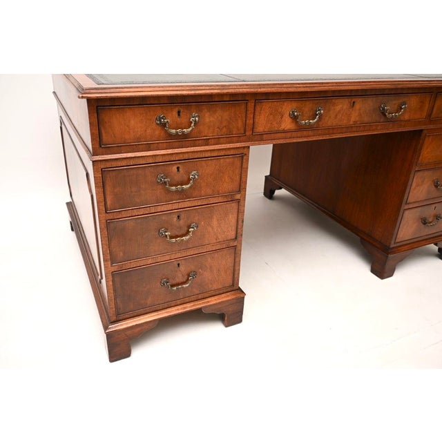 Brown Vintage Georgian Style Pedestal Desk with Leather Top, 1930 For Sale - Image 8 of 11