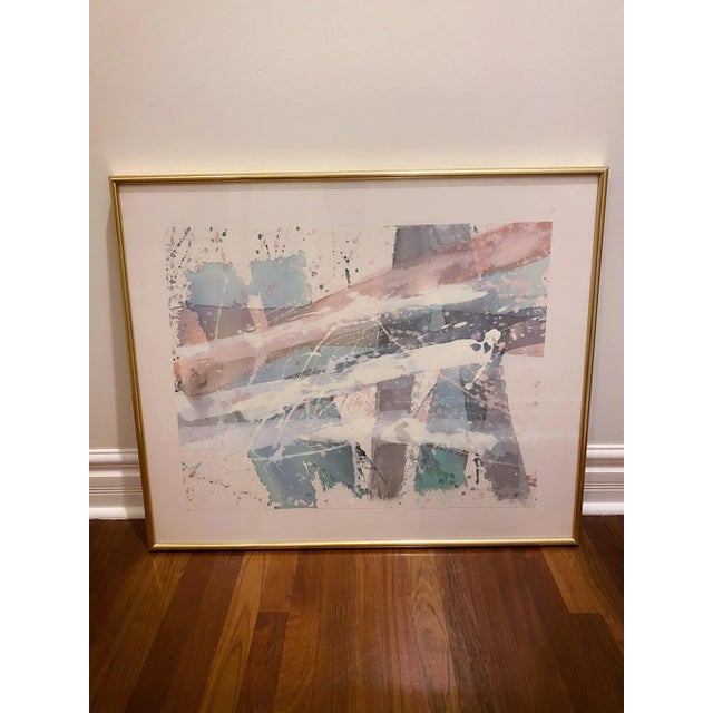 1980s Vintage 1980s Pastel Abstract Painting Signed and Framed For Sale - Image 5 of 6