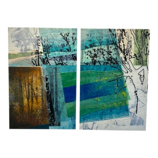 Contemporary Tree Diptych Encaustic Painting by Jane Michalski For Sale