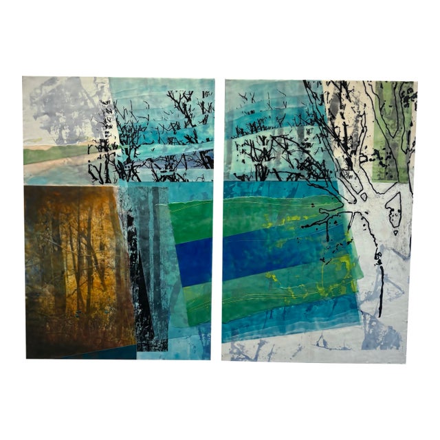 Contemporary Tree Diptych Encaustic Painting by Jane Michalski For Sale