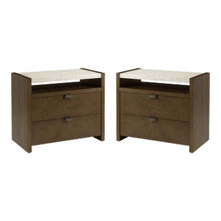 Pair of Dark Modern Two Drawer Nightstands For Sale