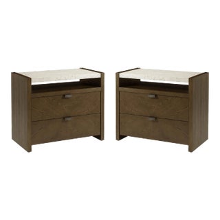 Pair of Dark Modern Two Drawer Nightstands For Sale