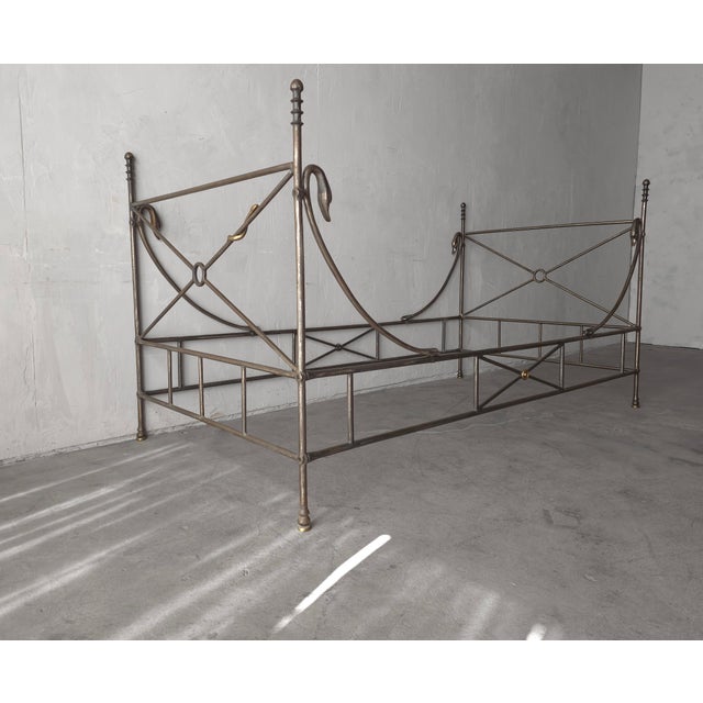 Maison Jansen French European Campaign Style Forged Iron and Brass Daybed For Sale - Image 4 of 12
