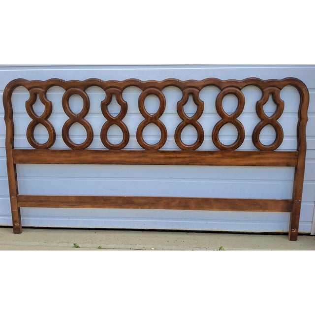 French Provincial Mid Centuy Thomasville Provincial Style Fruitwood King Headboard, Circa 1969 For Sale - Image 3 of 8