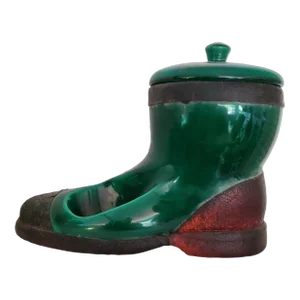 Antique Boot Form Emerald Green Glazed Ceramic Box