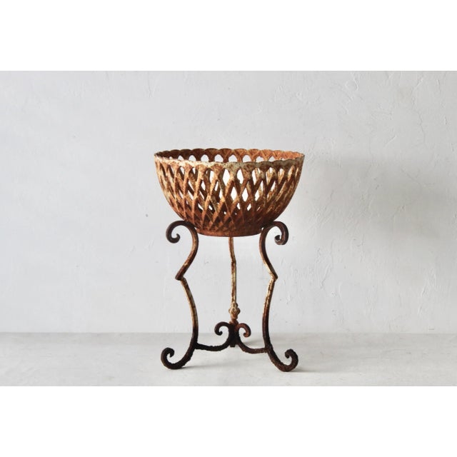 Vintage Cast Iron Basket Plant Stand Patina Mid-Century. Rustic look with decades of patina . Cast iron basket, lots of...