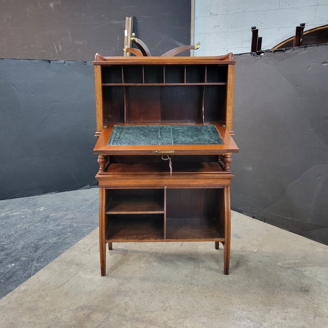 Early 20th Century Oak Arts & Crafts Student Desk With Tambour Storage Cabinet For Sale - Image 4 of 12