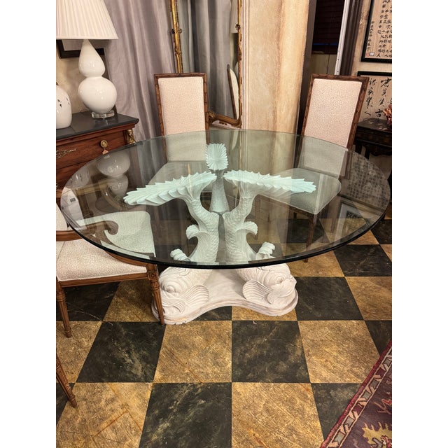Painted Round Dolphin Pedestal Dining Table For Sale - Image 12 of 12