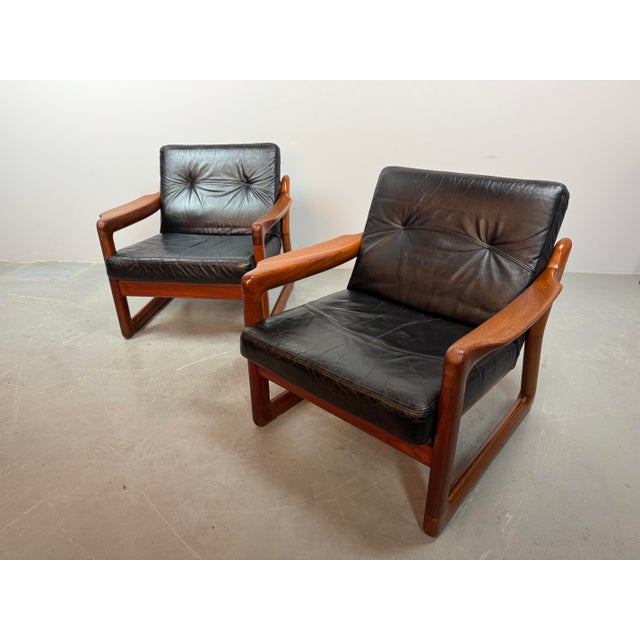 Mid-Century Teak Lounge Chairs with Black Leather Cushions attributed to Sven Ellekaer for Komfort, Denmark, 1970s, Set of 2 For Sale - Image 10 of 18