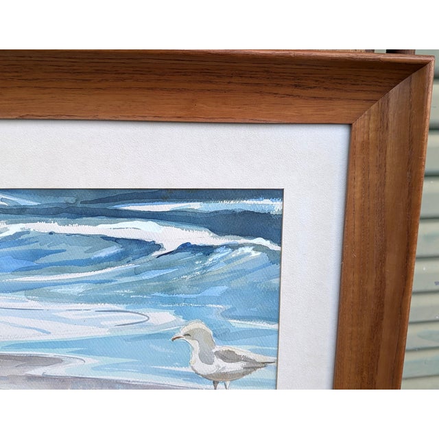 Vintage Signed 1980's "Shoreline Seagulls" Watercolor Painting For Sale In Los Angeles - Image 6 of 6