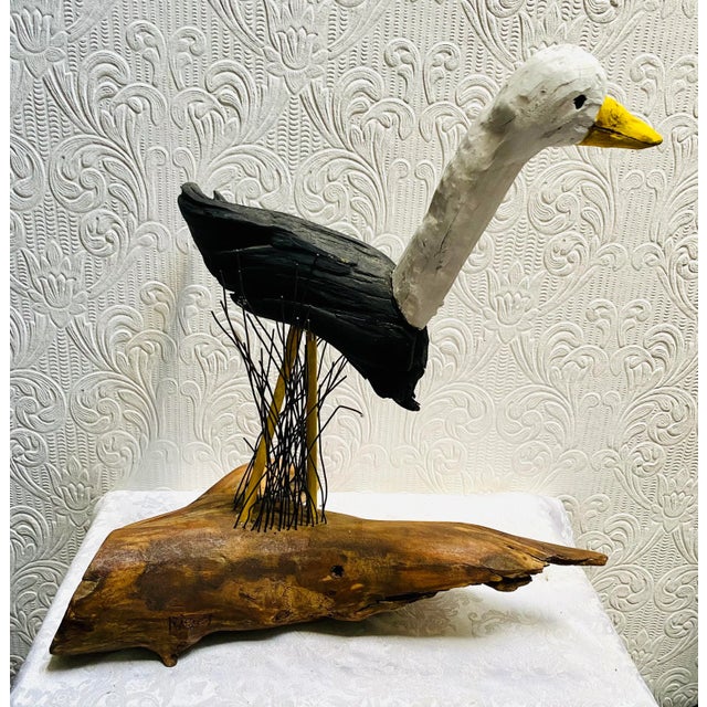 1990s Vintage Coastal Hand-Carved and Painted Large Seagull Driftwood Statue For Sale - Image 5 of 13