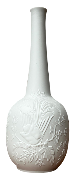Mid-Century German White Porcelain Vase with Bird Design from Kaiser, 1960s
