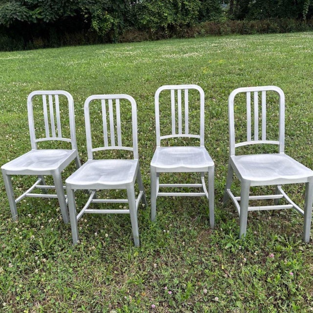 1990s 1990s Emeco Brushed Aluminum Side Chairs, Set of 4 For Sale - Image 5 of 7