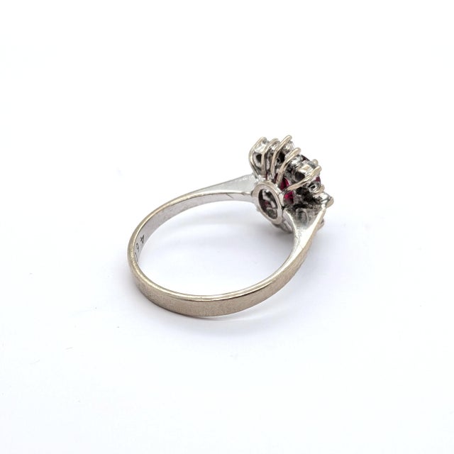 Late 20th Century Gia Certified Natural Oval Sri Lankan Ruby & Diamond Halo in 18k White Gold Ring, Size 6 For Sale - Image 5 of 9