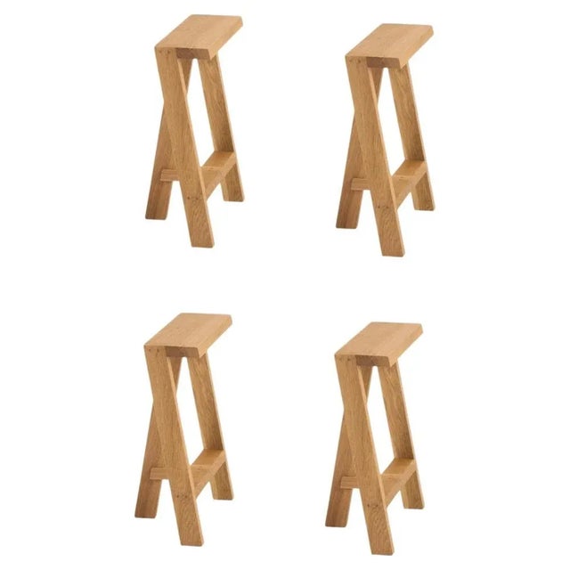 Small Pausa Oak Stool by Pierre-Emmanuel Vandeputte, Set of 4 For Sale - Image 11 of 11