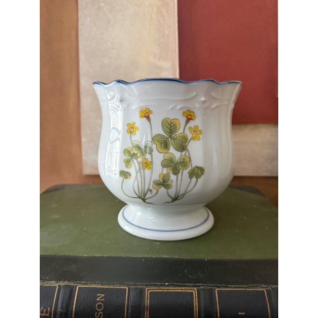 Japanese Vintage Takahashi Floral Pedestal Planter | Raised Footed Cachepot | Japanese Stoneware For Sale - Image 3 of 6