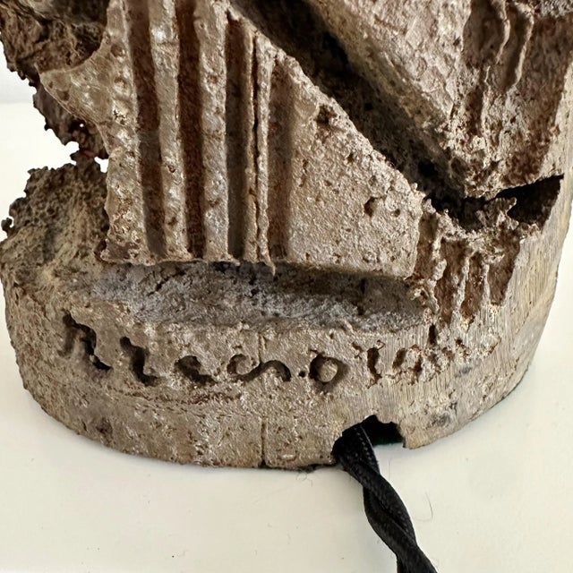 Pair Brutalist Mid Century Lamps Signed For Sale - Image 12 of 12