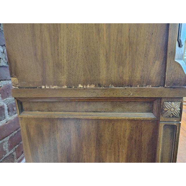 Brown Vintage Chamberlain’s Two-Piece Walnut Display Cabinet With Lighting With Striped Interior For Sale - Image 8 of 14