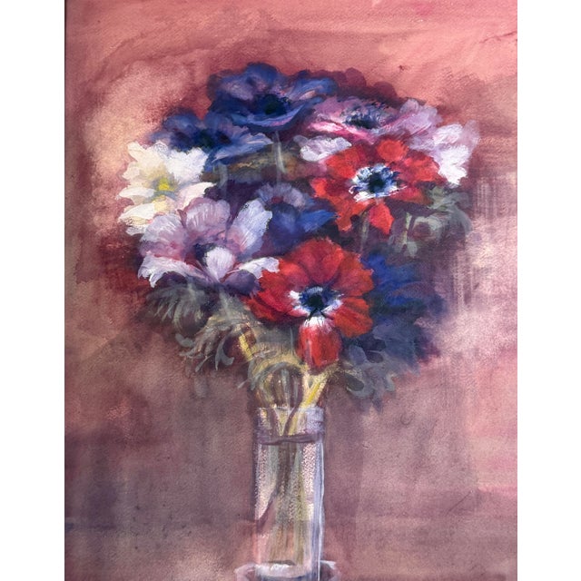 Traditional Vintage Floral Still Life Watercolor Painting For Sale - Image 3 of 7