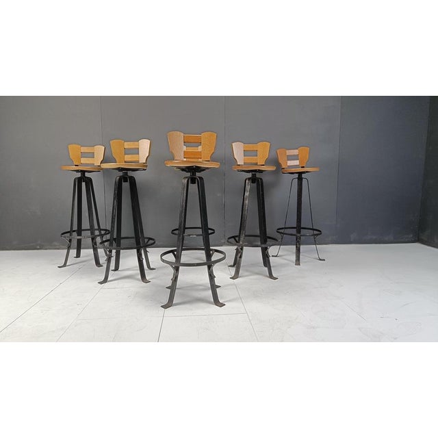 1970s Vintage Brutalist Bar Stools, 1970s, Set of 6 For Sale - Image 5 of 12