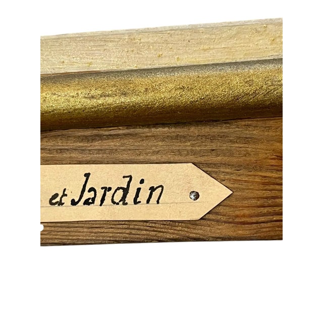 French Country Antique French Chateau and Garden Landscape Painting Folk Art Frame Oil on Board For Sale - Image 3 of 15